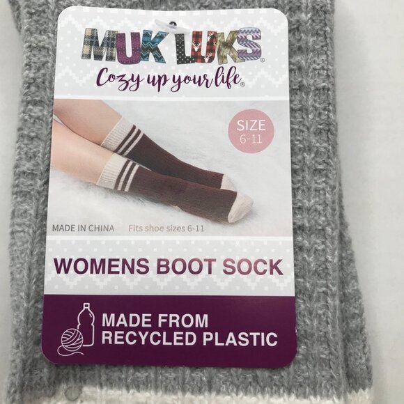 Muk Luks Women’s Crew Waffle Boot Socks Size 6-11 Gray/Cream New - Picture 3 of 5